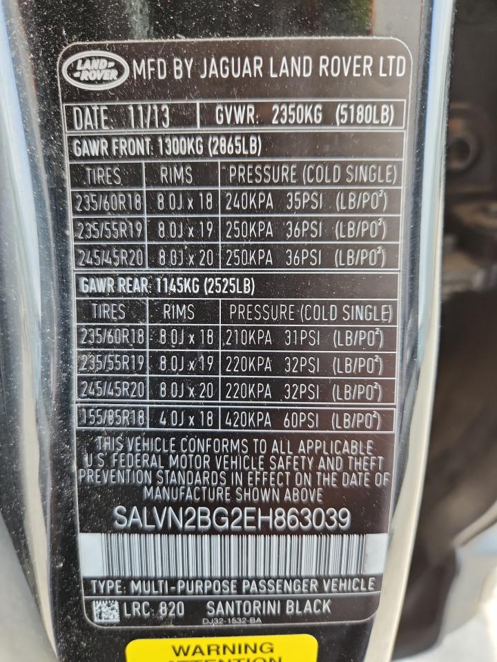 2014 Land Rover Range Rover Evoque Pure VIN: SALVN2BG2EH863039 Lot: 85585335