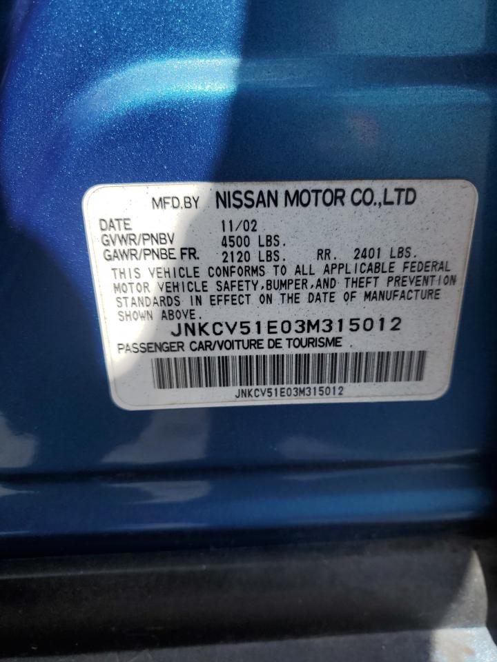 2003 Infiniti G35 VIN: JNKCV51E03M315012 Lot: 84586715