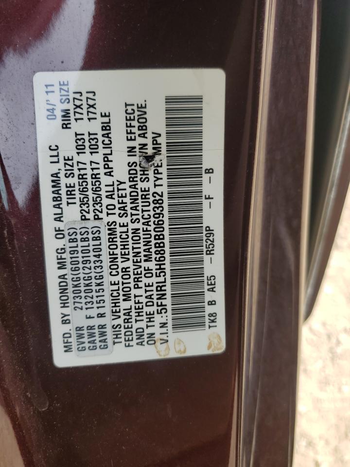 2011 Honda Odyssey Exl VIN: 5FNRL5H68BB069382 Lot: 81920305