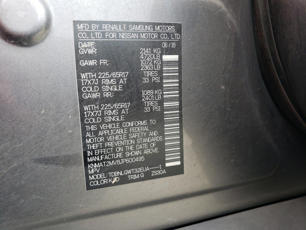 2018 Nissan Rogue S VIN: KNMAT2MV8JP600495 Lot: 84465845