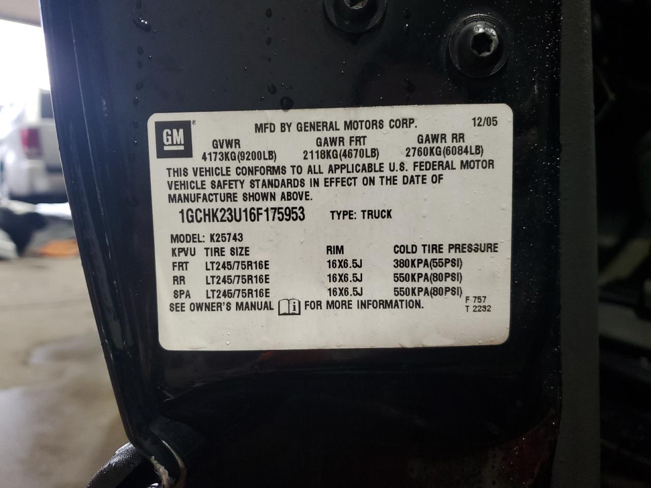 2006 Chevrolet Silverado K2500 Heavy Duty VIN: 1GCHK23U16F175953 Lot: 83951755