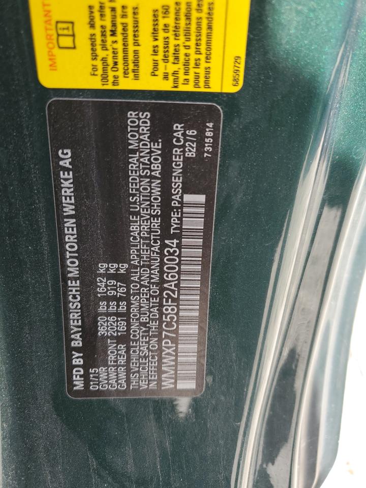 2015 Mini Cooper S VIN: WMWXP7C58F2A60034 Lot: 80923785