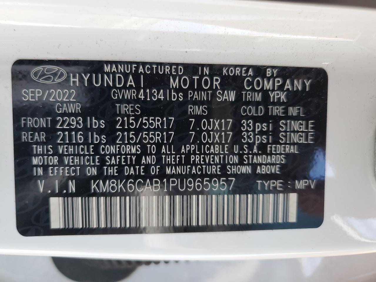 2023 Hyundai Kona Sel VIN: KM8K6CAB1PU965957 Lot: 83844195