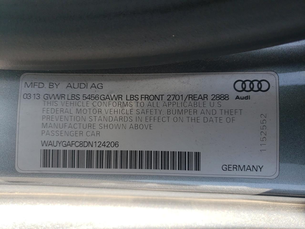 2013 Audi A7 Premium Plus VIN: WAUYGAFC8DN124206 Lot: 80413615