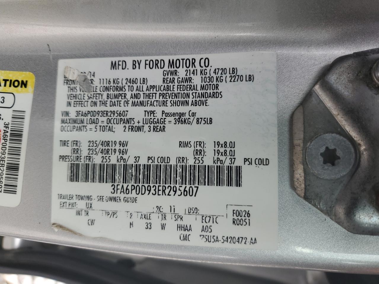 2014 Ford Fusion Titanium VIN: 3FA6P0D93ER295607 Lot: 71184645
