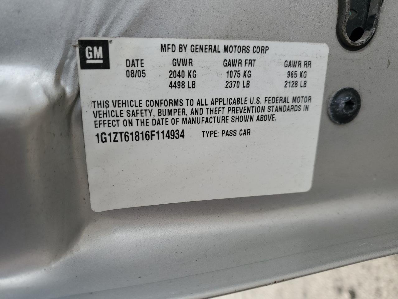 2006 Chevrolet Malibu Maxx Lt VIN: 1G1ZT61816F114934 Lot: 81161335