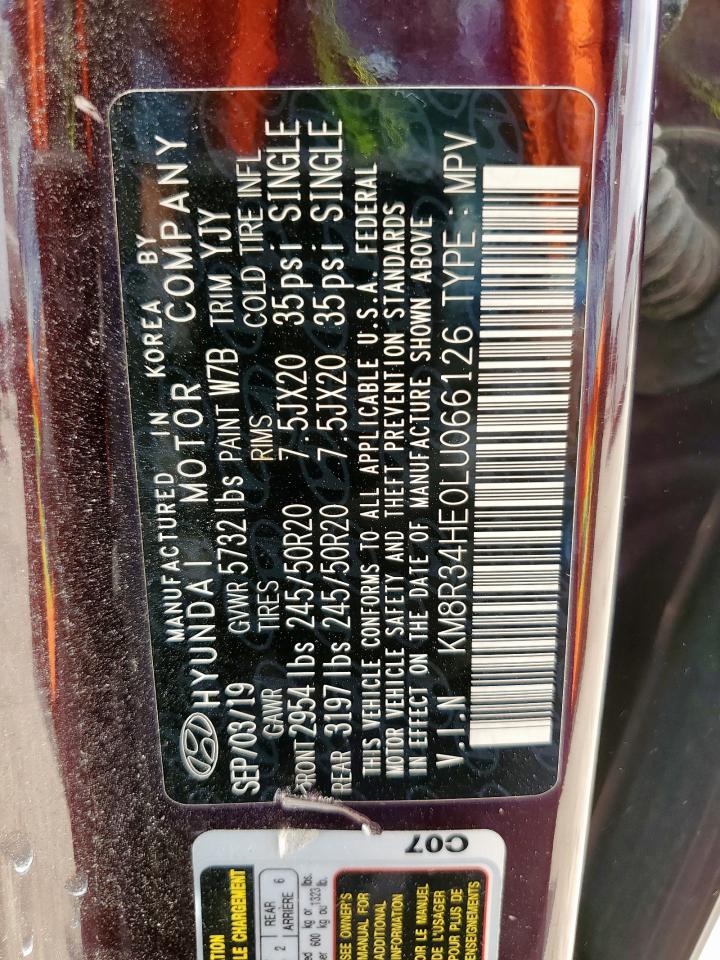 2020 Hyundai Palisade Sel VIN: KM8R34HE0LU066126 Lot: 80124805