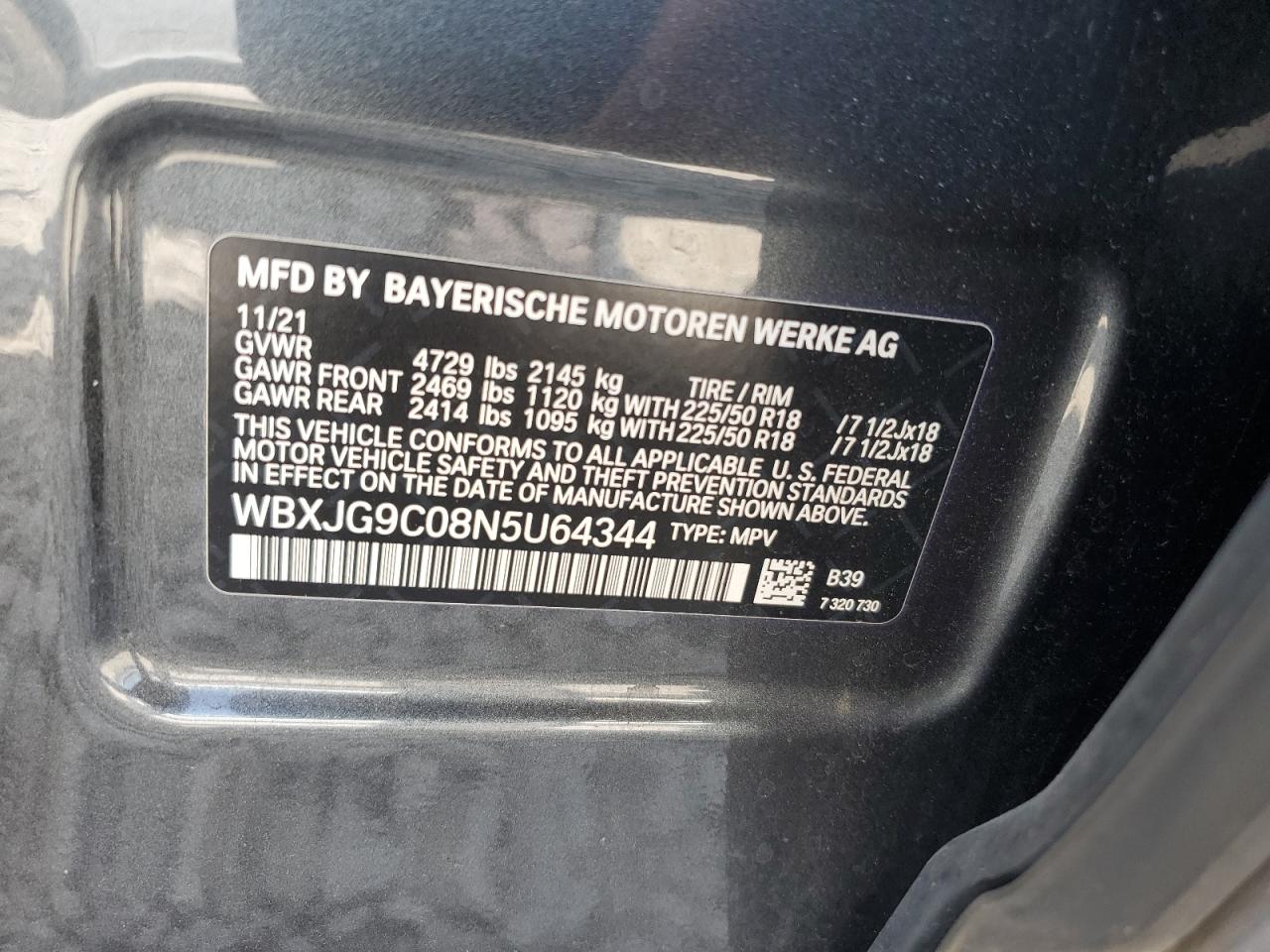 2022 BMW X1 xDrive28I VIN: WBXJG9C08N5U64344 Lot: 80589795