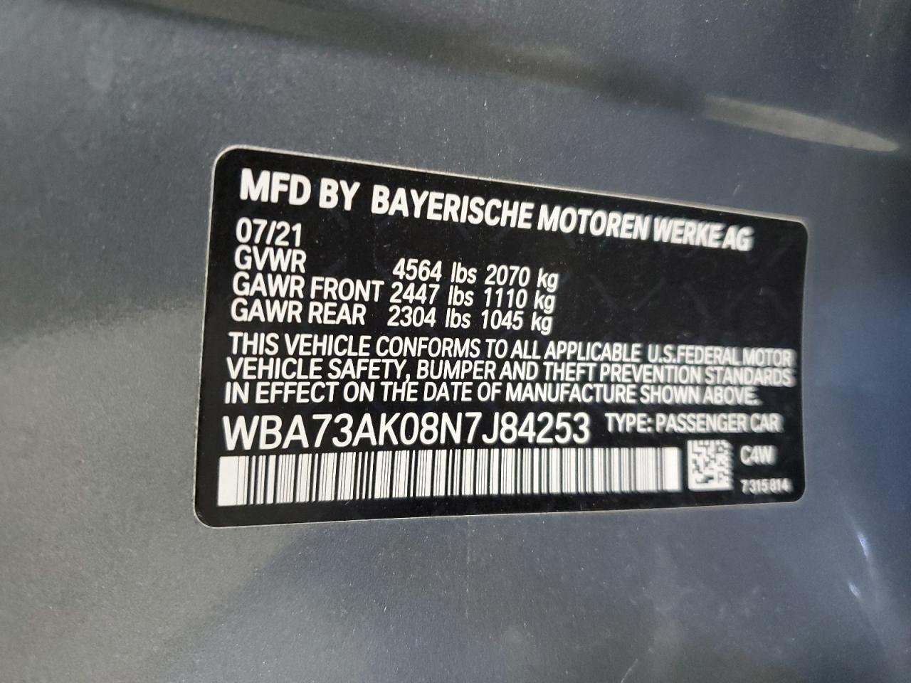 2022 BMW 228Xi VIN: WBA73AK08N7J84253 Lot: 81816215