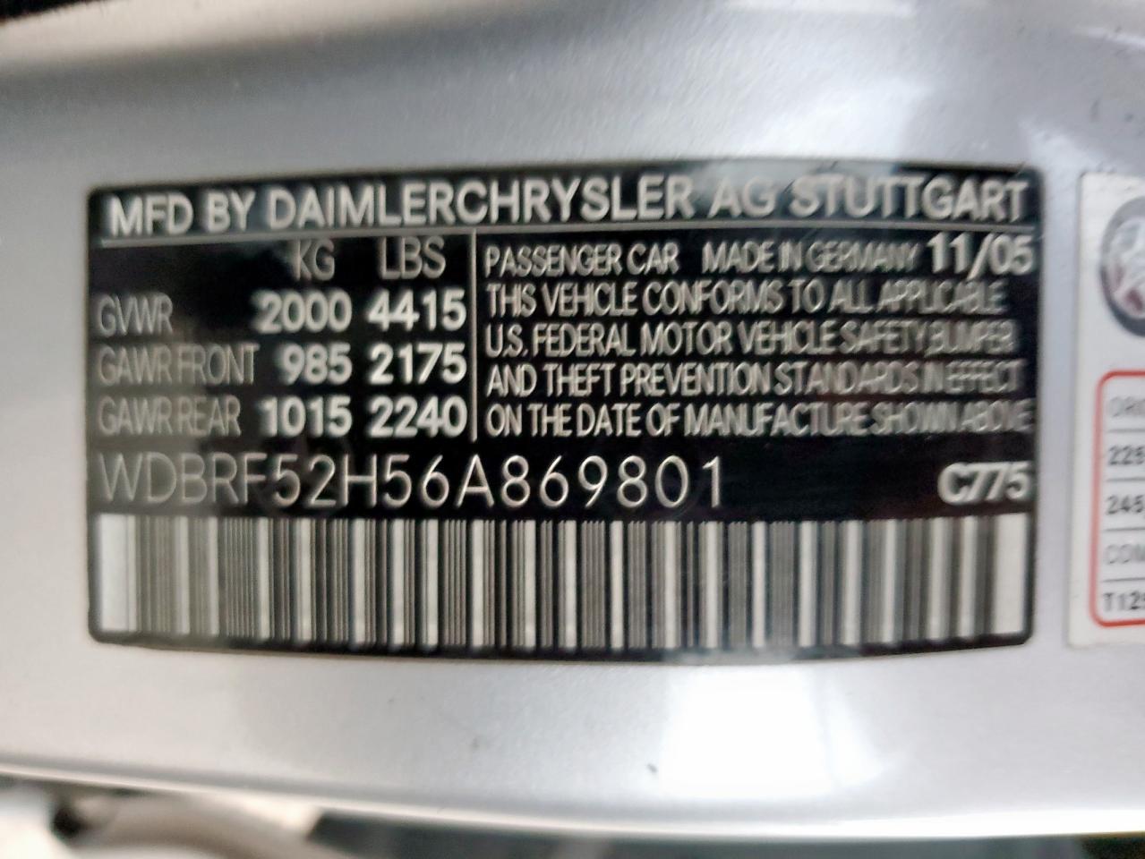 2006 Mercedes-Benz C 230 VIN: WDBRF52H56A869801 Lot: 83770095