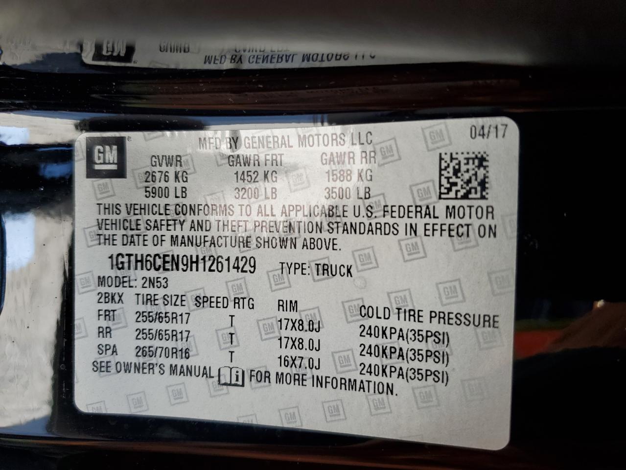 2017 GMC Canyon Sle VIN: 1GTH6CEN9H1261429 Lot: 80360835