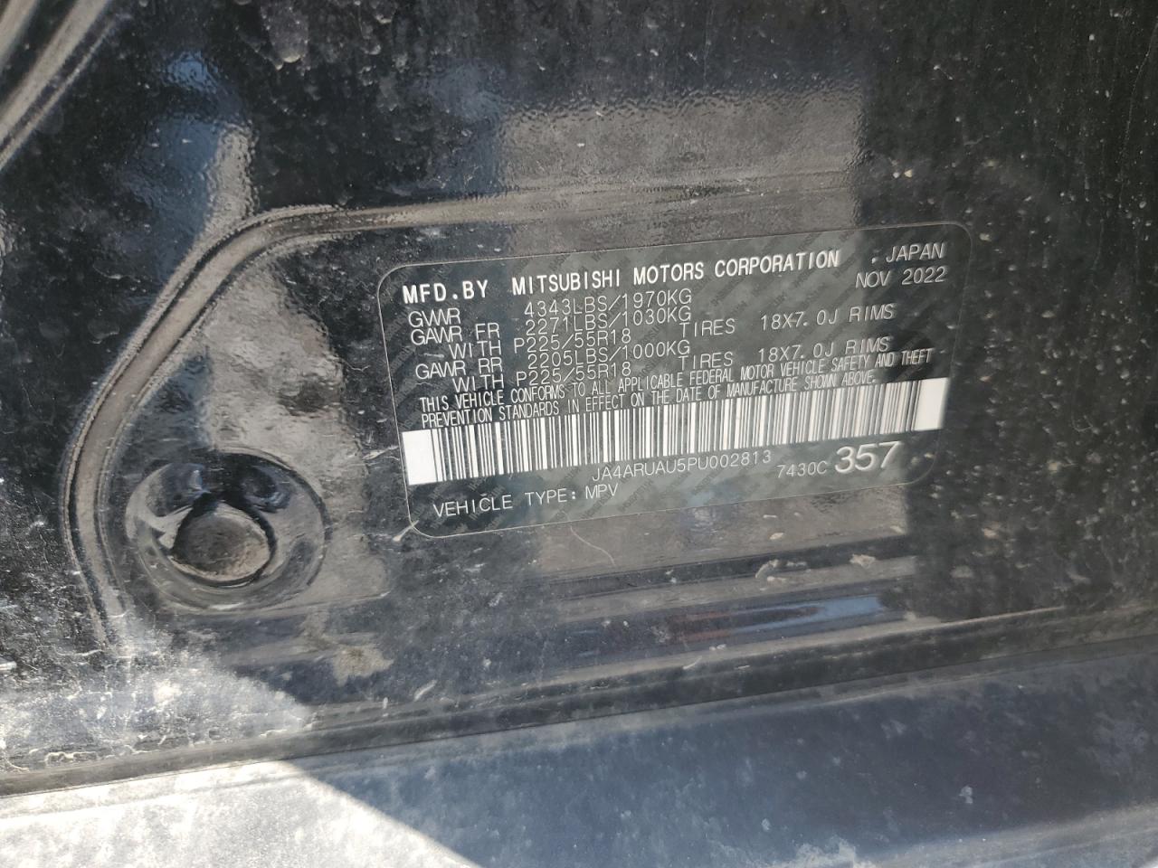 2023 Mitsubishi Outlander Sport S/Se VIN: JA4ARUAU5PU002813 Lot: 80840875