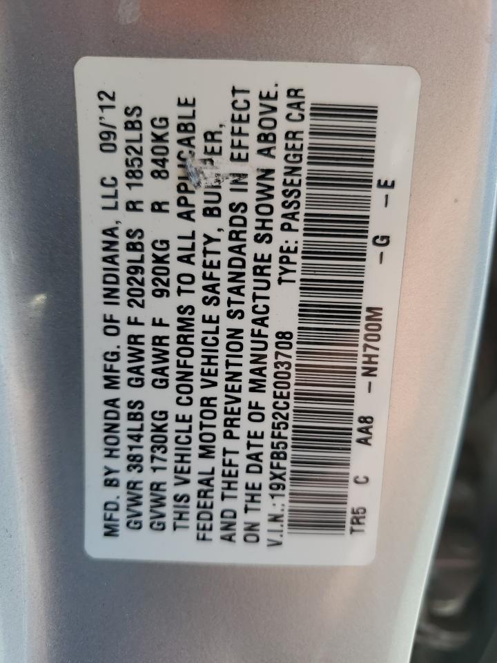 2012 Honda Civic Natural Gas VIN: 19XFB5F52CE003708 Lot: 81224975