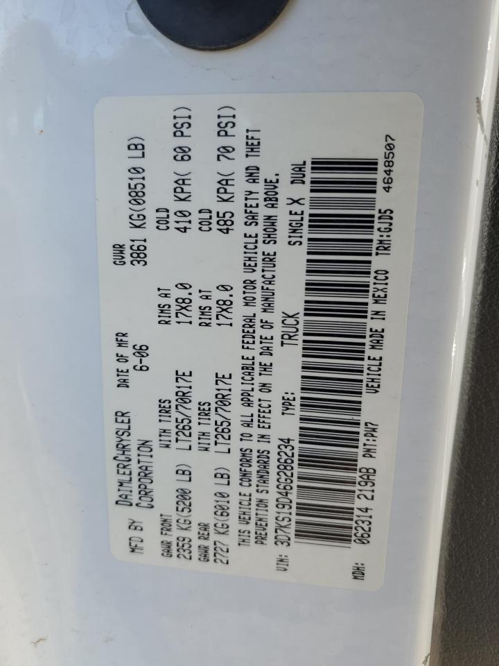 2006 Dodge Ram 1500 VIN: 3D7KS19D46G286234 Lot: 84463265