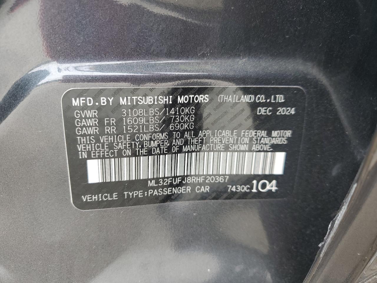 2024 Mitsubishi Mirage G4 Es VIN: ML32FUFJ8RHF20367 Lot: 84583895