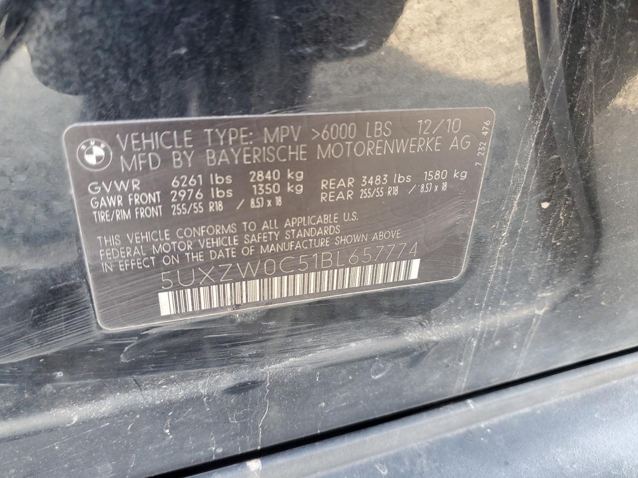 2011 BMW X5 xDrive35D VIN: 5UXZW0C51BL657774 Lot: 81581555