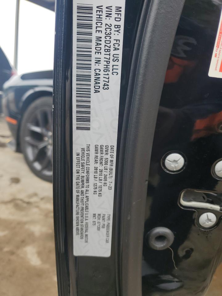 2023 Dodge Challenger R/T VIN: 2C3CDZBT7PH617743 Lot: 81844955