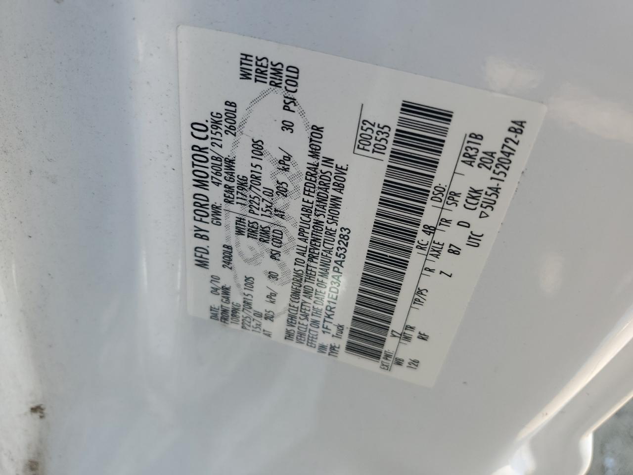 2010 Ford Ranger Super Cab VIN: 1FTKR1ED3APA53283 Lot: 71871595