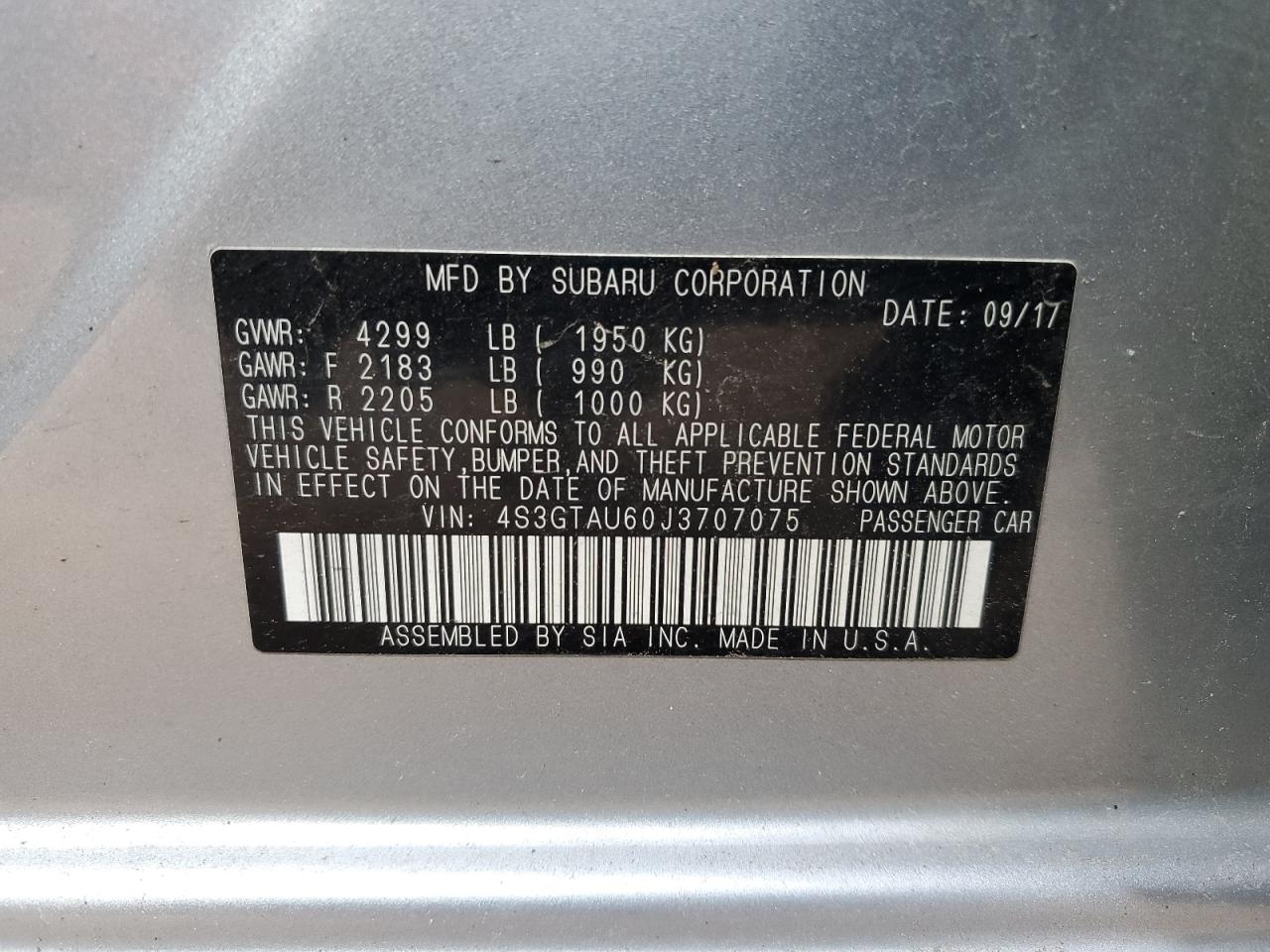 2018 Subaru Impreza Limited VIN: 4S3GTAU60J3707075 Lot: 81444135