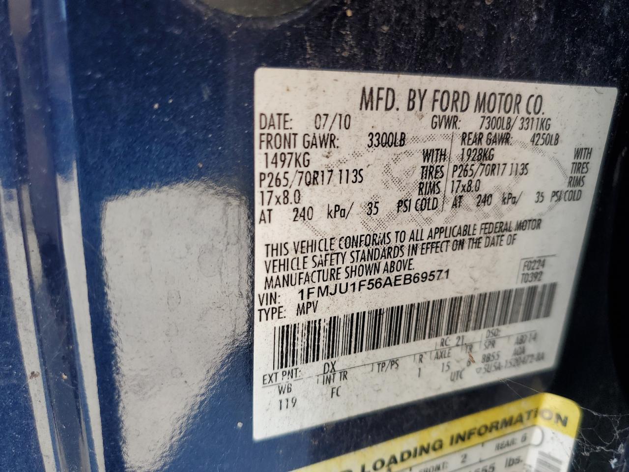 2010 Ford Expedition Xlt VIN: 1FMJU1F56AEB69571 Lot: 81674735