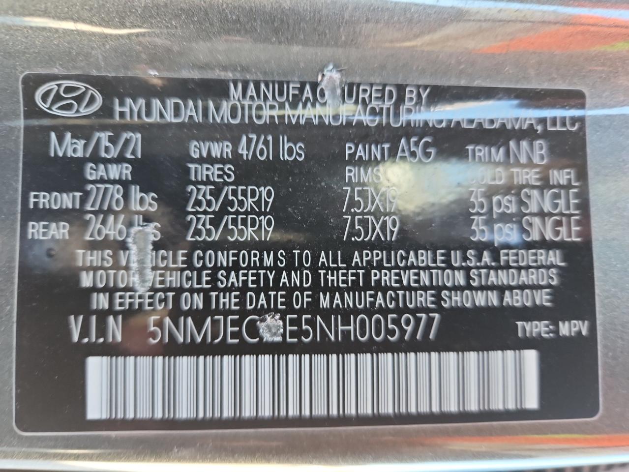 2022 Hyundai Tucson Limited VIN: 5NMJECAE5NH005977 Lot: 84289605