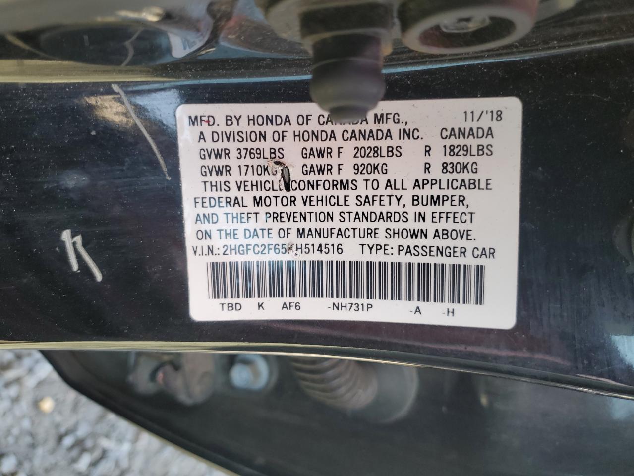 2019 Honda Civic Lx VIN: 2HGFC2F65KH514516 Lot: 80536445