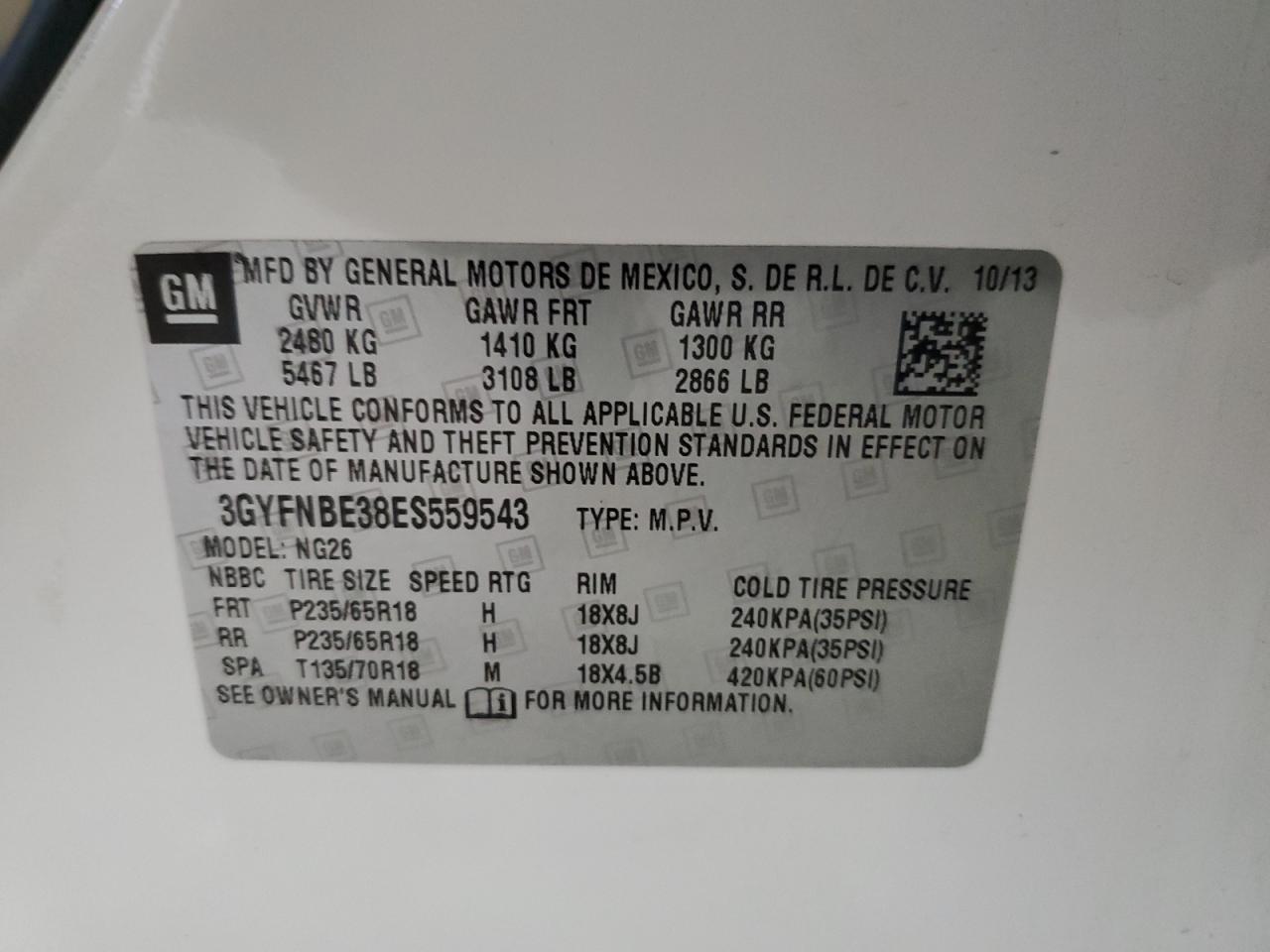 2014 Cadillac Srx Luxury Collection VIN: 3GYFNBE38ES559543 Lot: 81671315