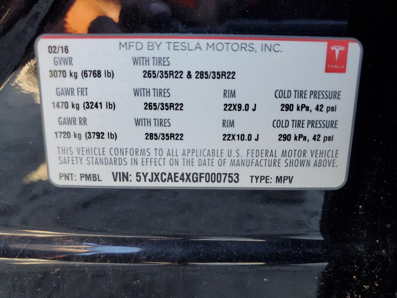 2016 Tesla Model X VIN: 5YJXCAE4XGF000753 Lot: 71066975