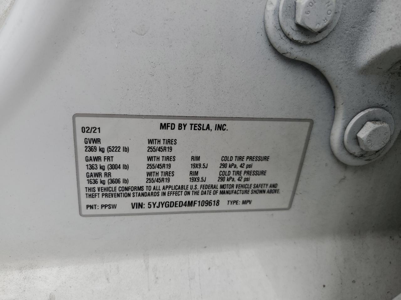 2021 Tesla Model Y VIN: 5YJYGDED4MF109618 Lot: 82112255