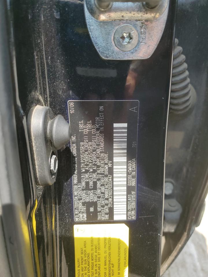 2007 Lexus Rx 350 VIN: 2T2HK31U27C033447 Lot: 72020675