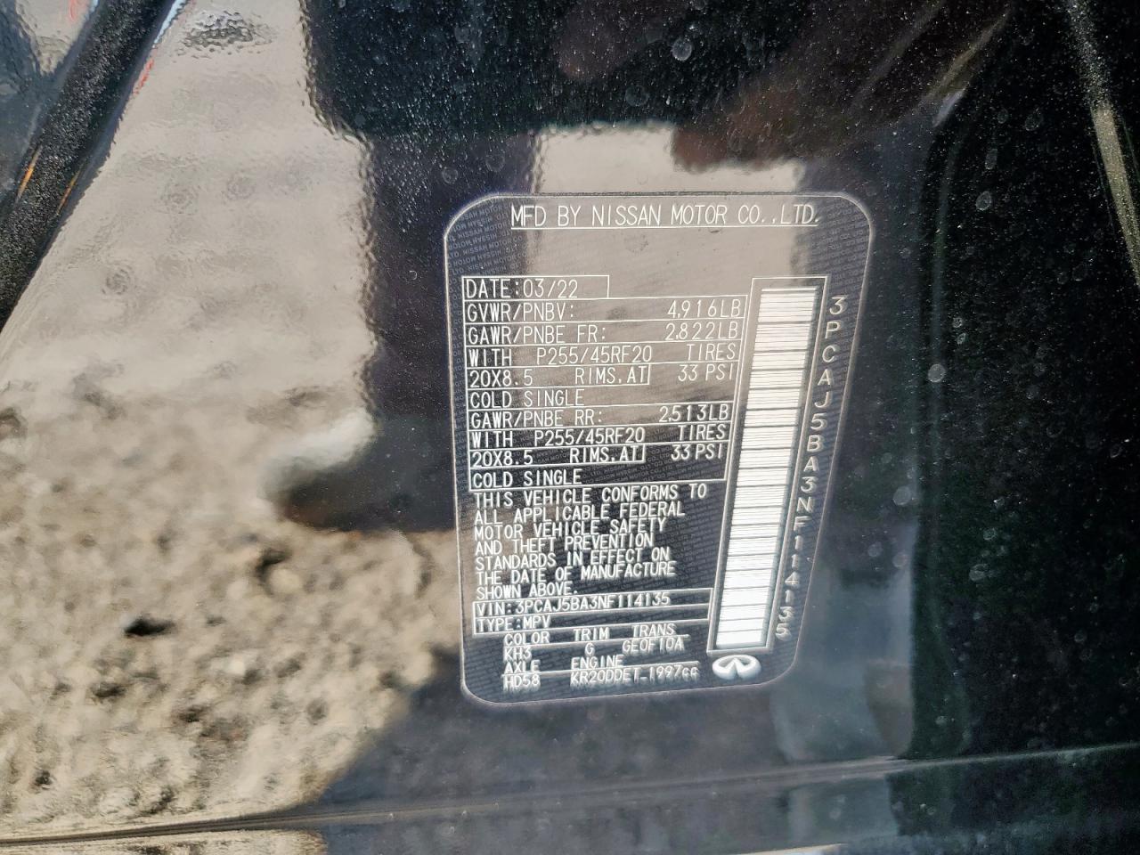 2022 Infiniti Qx50 Luxe VIN: 3PCAJ5BA3NF114135 Lot: 83938295