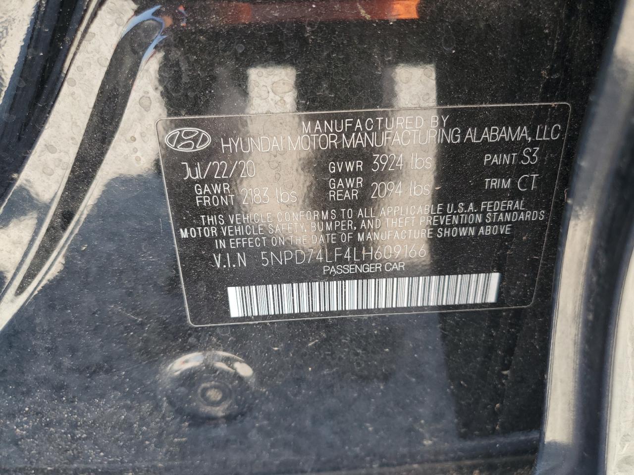 2020 Hyundai Elantra Se VIN: 5NPD74LF4LH609166 Lot: 81458975