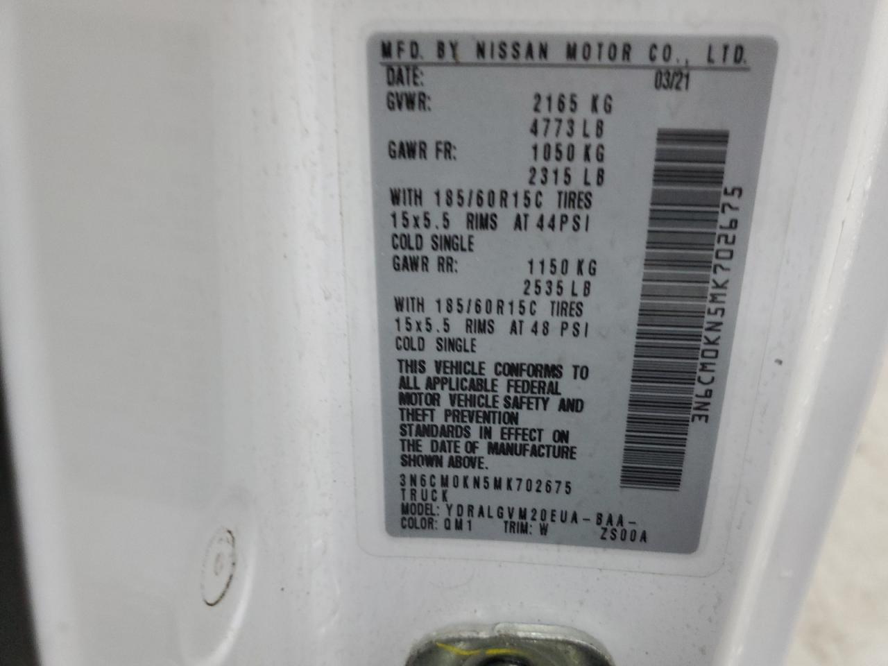 2021 Nissan Nv200 2.5S VIN: 3N6CM0KN5MK702675 Lot: 71673725