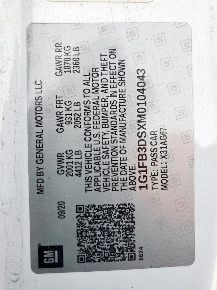 2021 Chevrolet Camaro Ls VIN: 1G1FB3DSXM0104043 Lot: 80556605