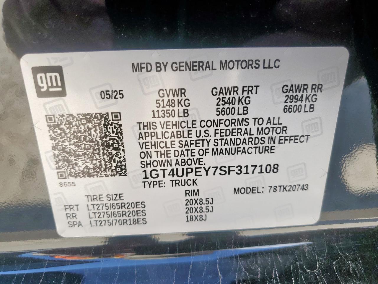 2025 GMC Sierra K2500 At4 VIN: 1GT4UPEY7SF317108 Lot: 71149885