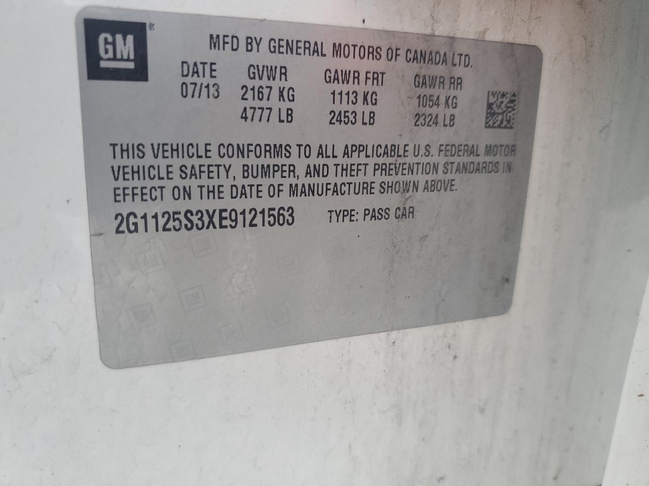 2014 Chevrolet Impala Lt VIN: 2G1125S3XE9121563 Lot: 81771555