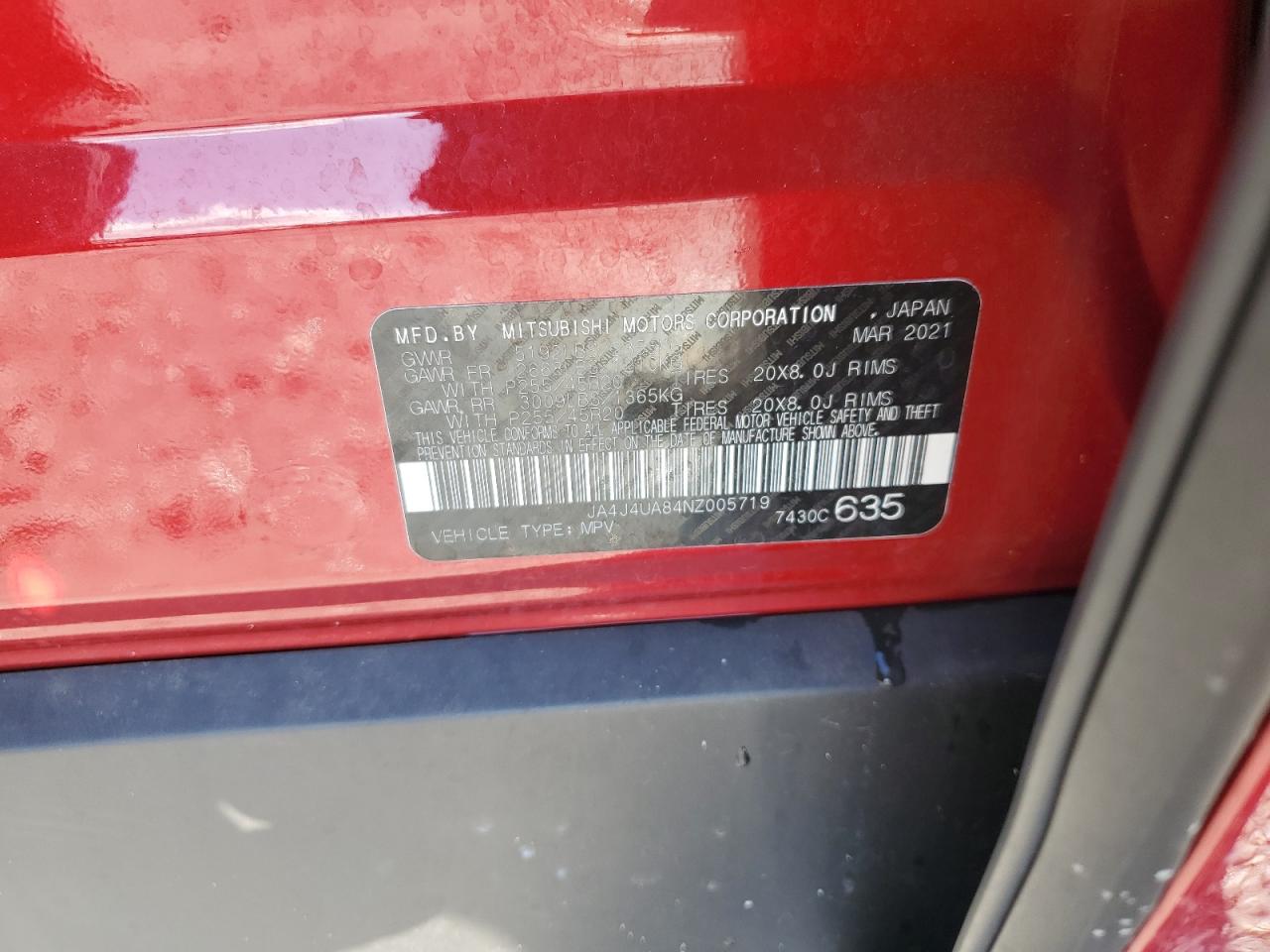 2022 Mitsubishi Outlander Se VIN: JA4J4UA84NZ005719 Lot: 81015355