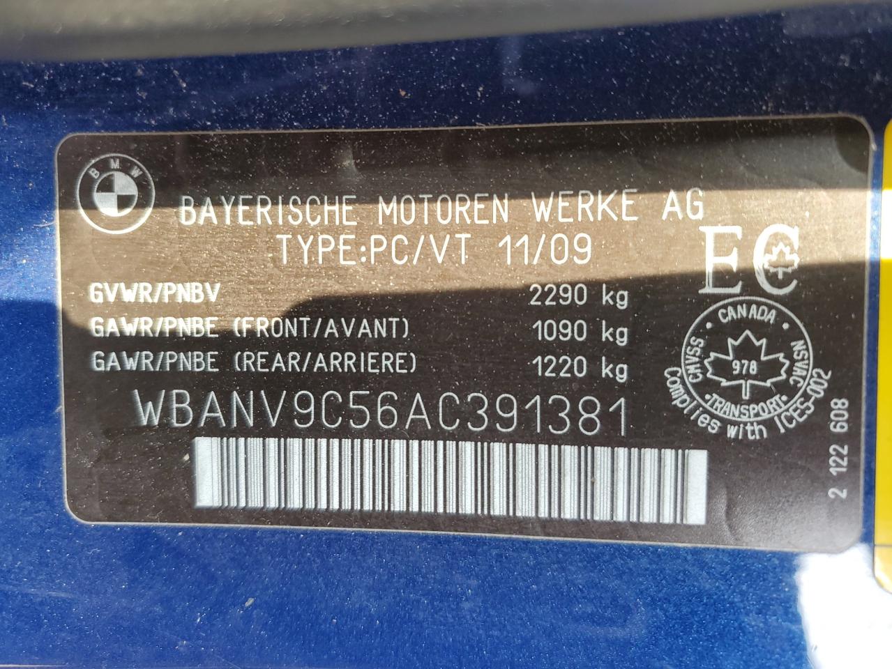 2010 BMW 535 Xi VIN: WBANV9C56AC391381 Lot: 71281105