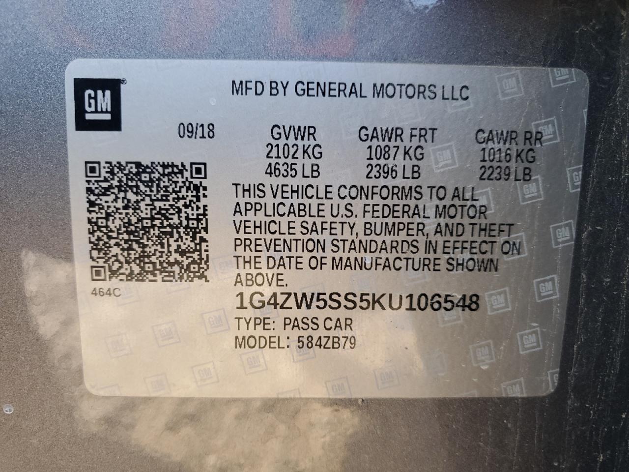 2019 Buick Lacrosse Sport Touring VIN: 1G4ZW5SS5KU106548 Lot: 81855255