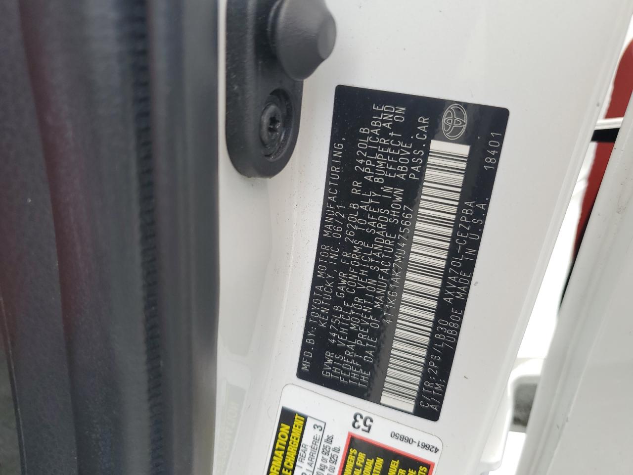 2021 Toyota Camry Xse VIN: 4T1K61AK7MU475667 Lot: 81264895