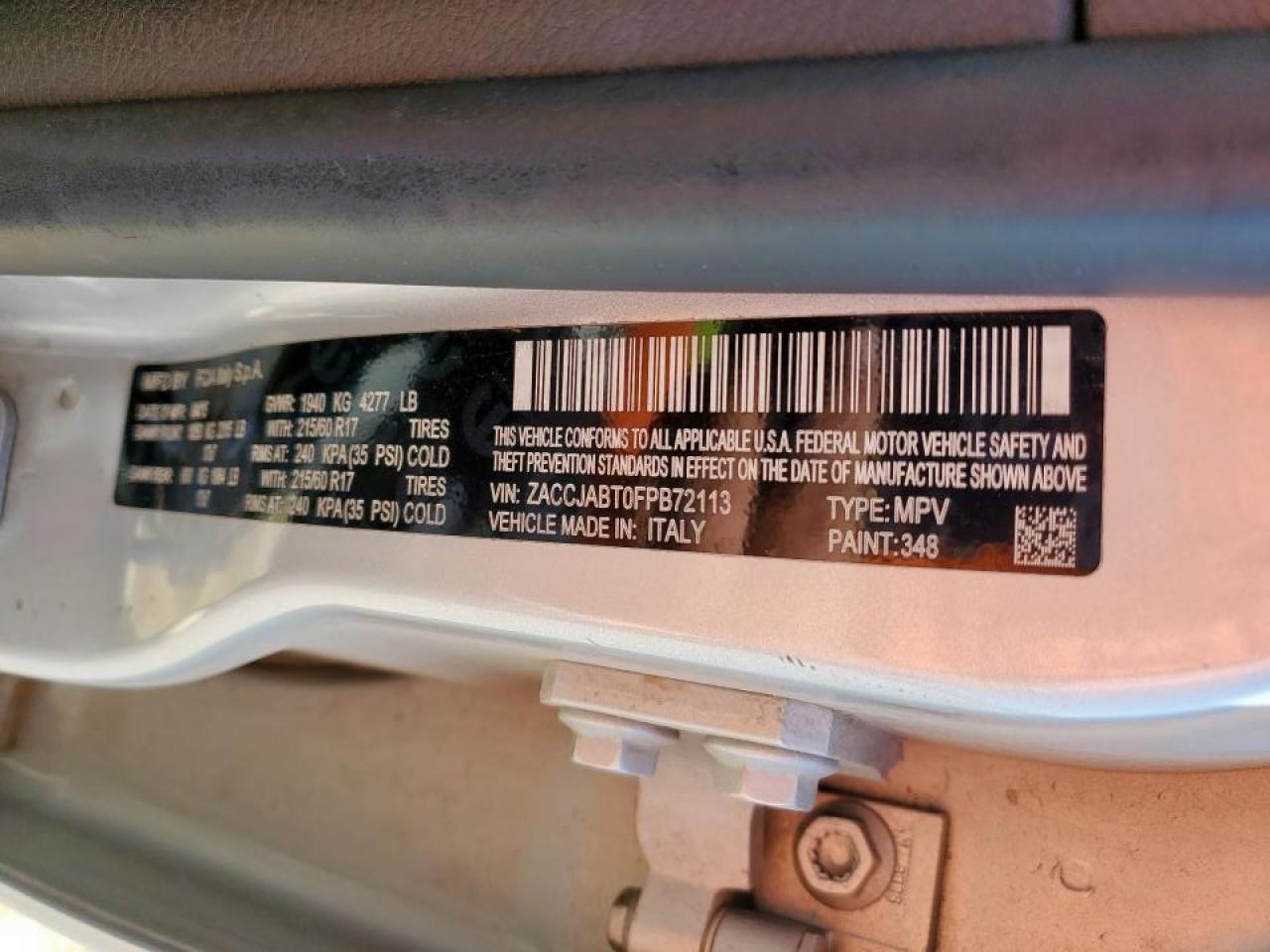 2015 Jeep Renegade Latitude VIN: ZACCJABT0FPB72113 Lot: 80353835