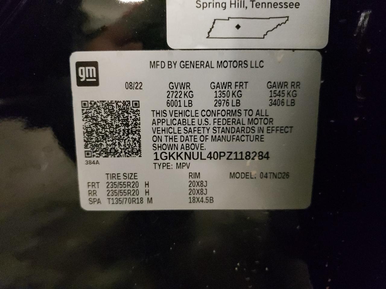 2023 GMC Acadia Slt VIN: 1GKKNUL40PZ118284 Lot: 71254235