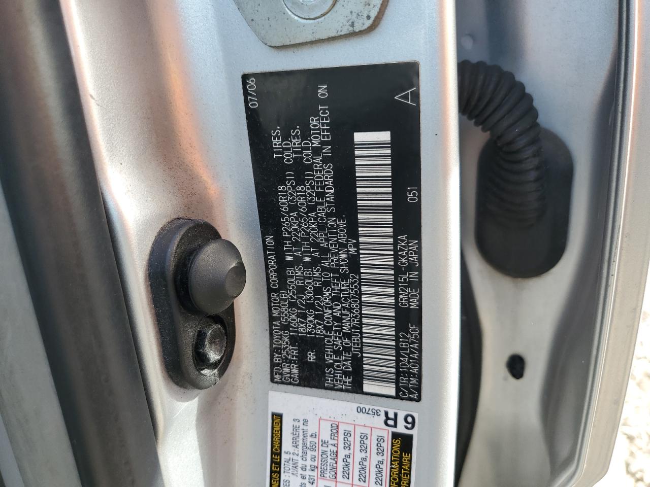 2006 Toyota 4Runner Limited VIN: JTEBU17R368075532 Lot: 80966835