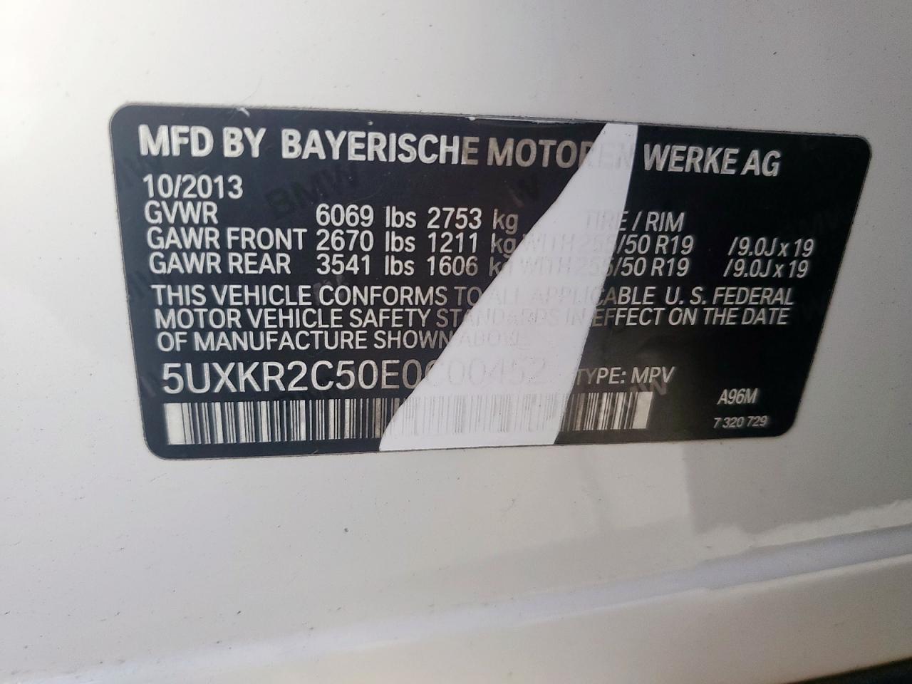 2014 BMW X5 Sdrive35I VIN: 5UXKR2C50E0C00452 Lot: 84423895