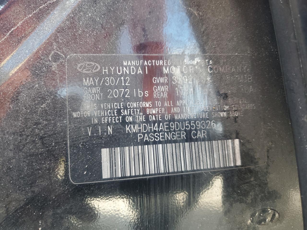 2013 Hyundai Elantra Gls VIN: KMHDH4AE9DU559326 Lot: 84449085