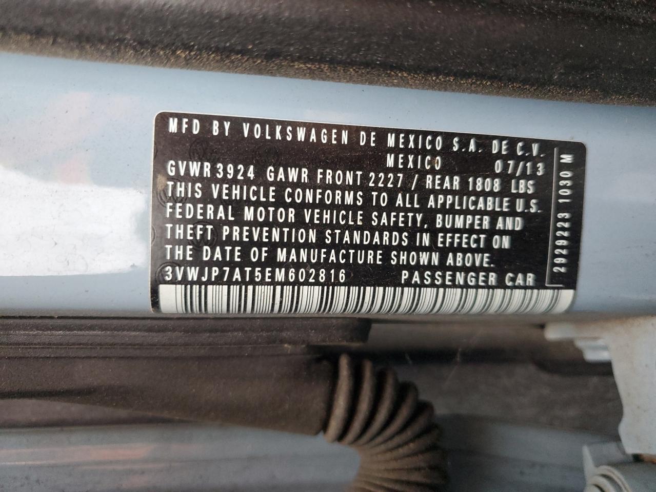 2014 Volkswagen Beetle VIN: 3VWJP7AT5EM602816 Lot: 80487385
