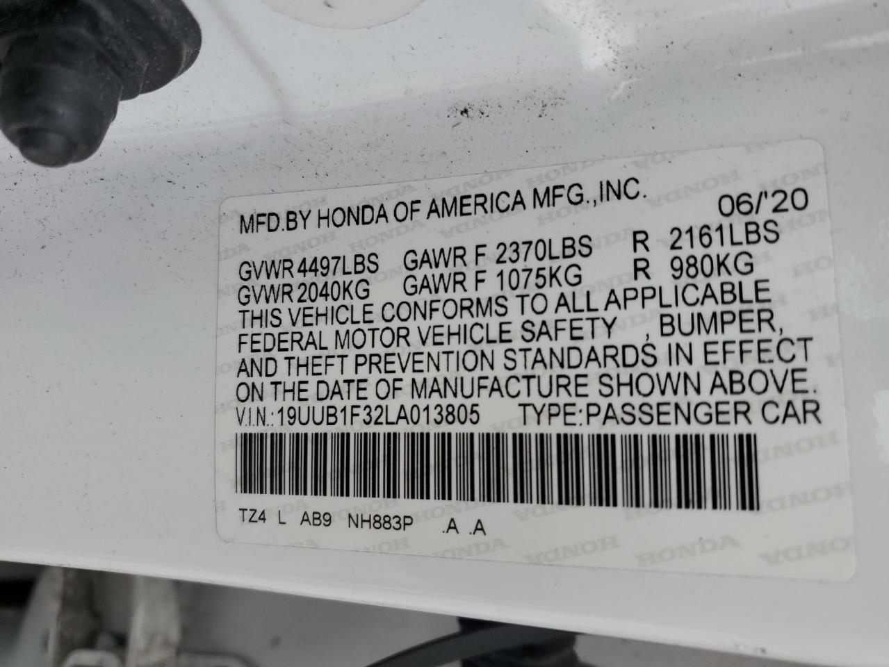 2020 Acura Tlx VIN: 19UUB1F32LA013805 Lot: 80838375