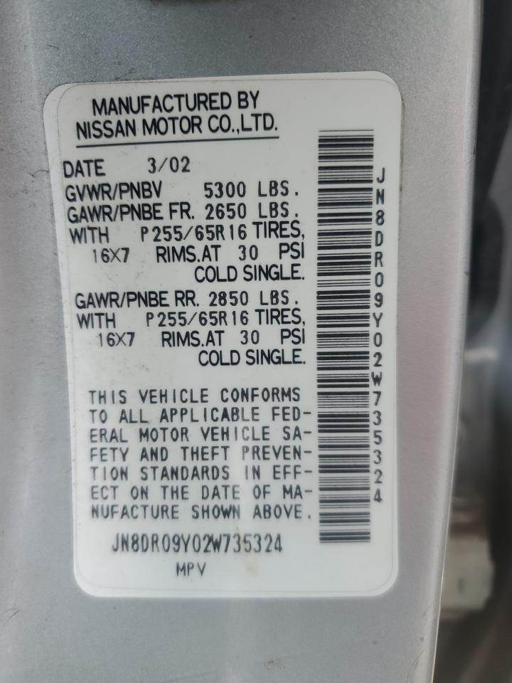 2002 Nissan Pathfinder Le VIN: JN8DR09Y02W735324 Lot: 80774065