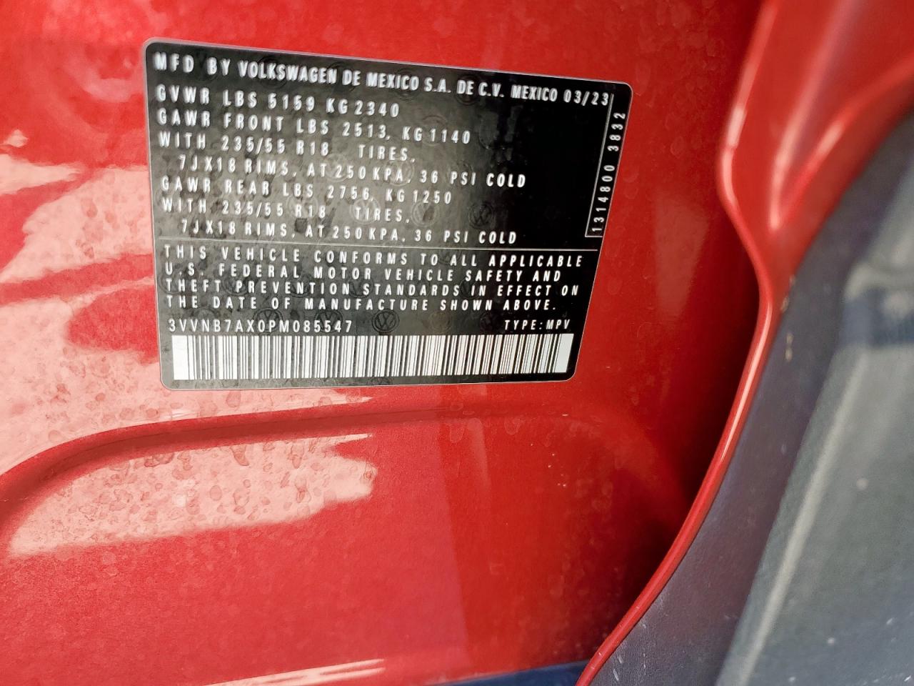 2023 Volkswagen Tiguan Se VIN: 3VVNB7AX0PM085547 Lot: 71652505