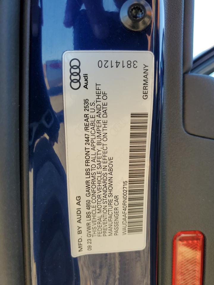 2024 Audi A4 Premium 45 VIN: WAUDAAF40RN002715 Lot: 81752655